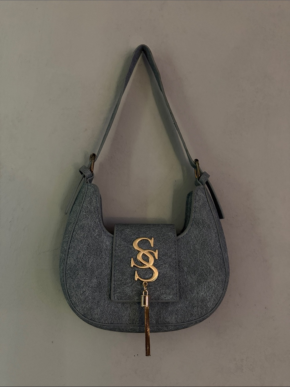 SHEIN Gray Hobo Bag with Gold Logo Tassel